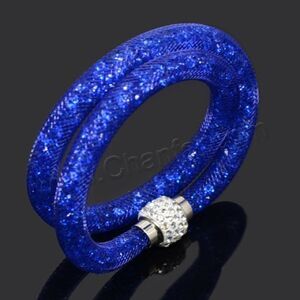 Shiny, dreamy blue Rhinestone BANGLE BRACELET with magnetic clasp
